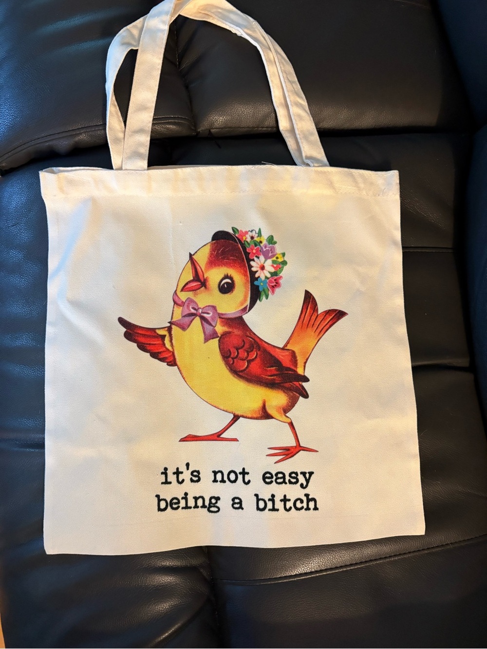 Canvas Tote Bag with Yellow & Red Bird Print